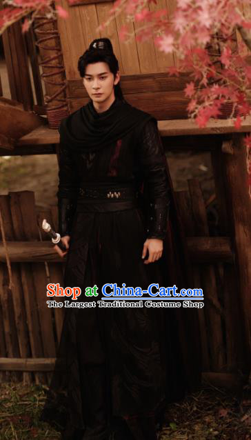 Chinese Ancient Young Warrior Black Outfit Xian Xia Drama The Starry Love Hero La Mu Garment Costumes