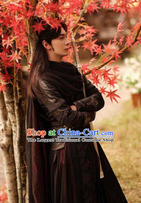 Chinese Ancient Young Warrior Black Outfit Xian Xia Drama The Starry Love Hero La Mu Garment Costumes