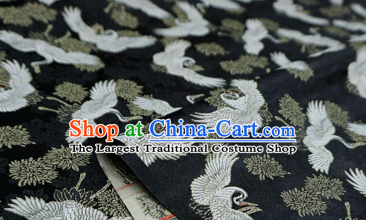 Black Chinese Traditional Brocade Fabric Ancient Hanfu Cloth Classical Cranes Pattern Design Material