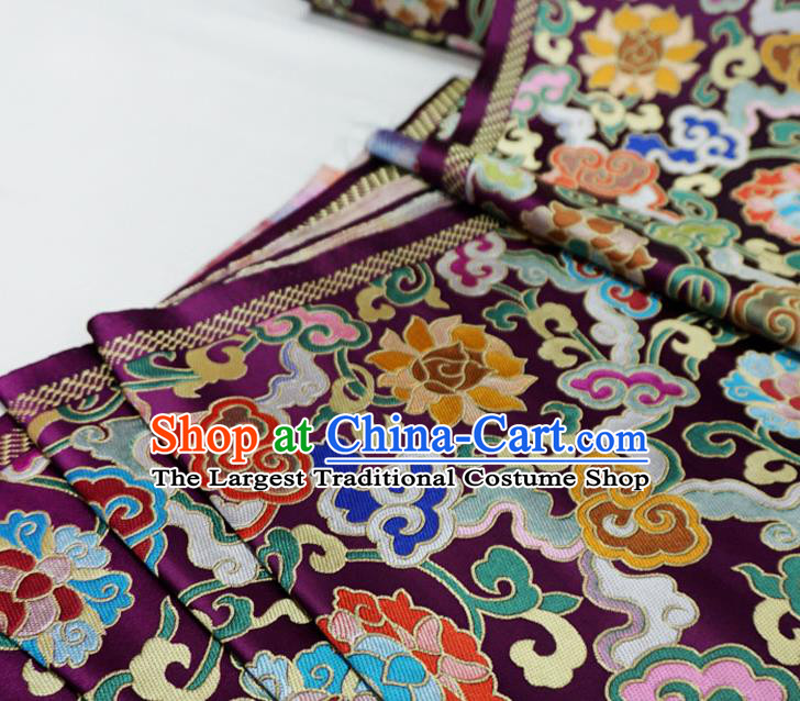 Deep Purple Chinese Tibetan Dress Cloth Classical Lotus Pattern Material Traditional Design Brocade Fabric