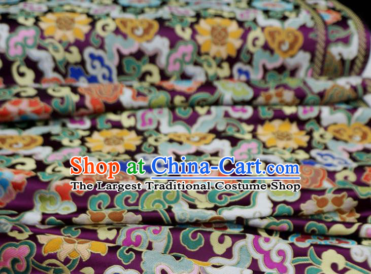 Deep Purple Chinese Tibetan Dress Cloth Classical Lotus Pattern Material Traditional Design Brocade Fabric