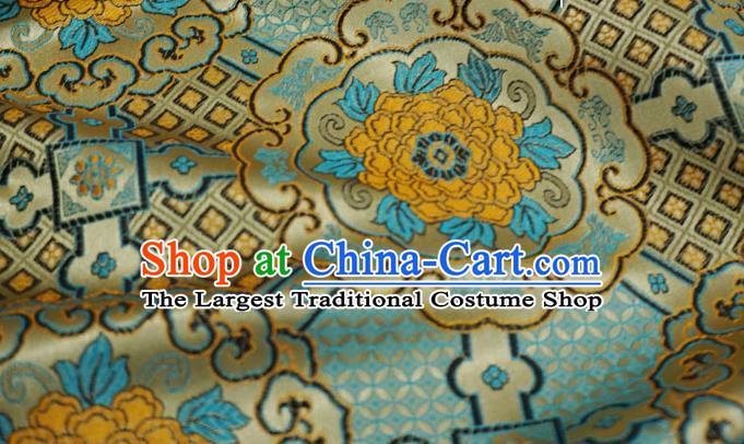 Dark Golden Chinese Traditional Design Brocade Fabric Tibetan Dress Cloth Classical Rosette Pattern Material