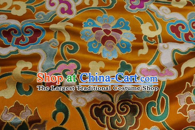 Golden Chinese Classical Rosette Pattern Material Traditional Design Brocade Fabric Tibetan Dress Cloth