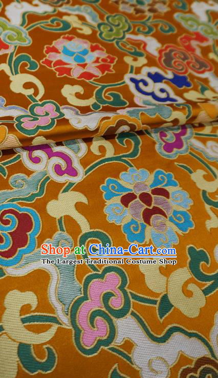 Golden Chinese Classical Rosette Pattern Material Traditional Design Brocade Fabric Tibetan Dress Cloth