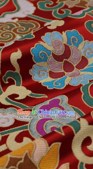 Red Chinese Tibetan Dress Cloth Classical Rosette Pattern Material Traditional Design Brocade Fabric