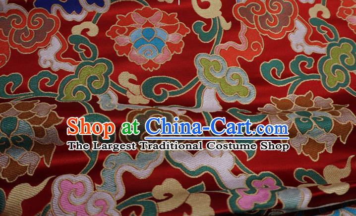 Red Chinese Tibetan Dress Cloth Classical Rosette Pattern Material Traditional Design Brocade Fabric