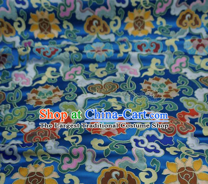 Blue Chinese Traditional Design Brocade Fabric Tibetan Dress Cloth Classical Rosette Pattern Material