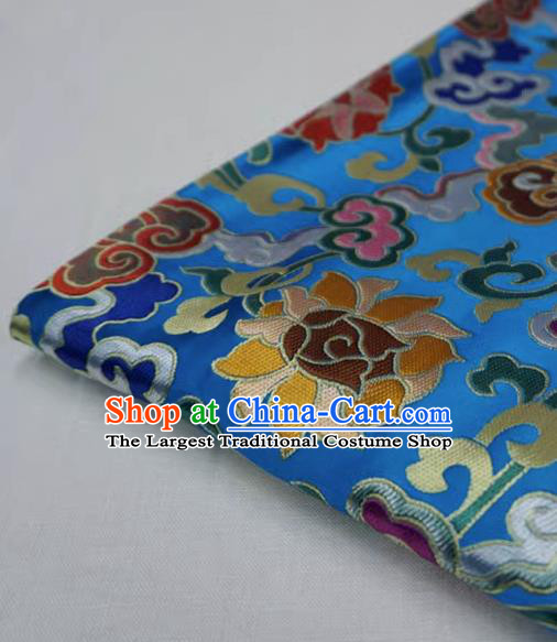 Blue Chinese Traditional Design Brocade Fabric Tibetan Dress Cloth Classical Rosette Pattern Material