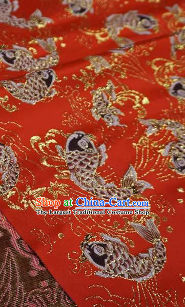 Red Chinese Classical Carps Pattern Material Traditional Design Brocade Fabric New Year Costume Cloth