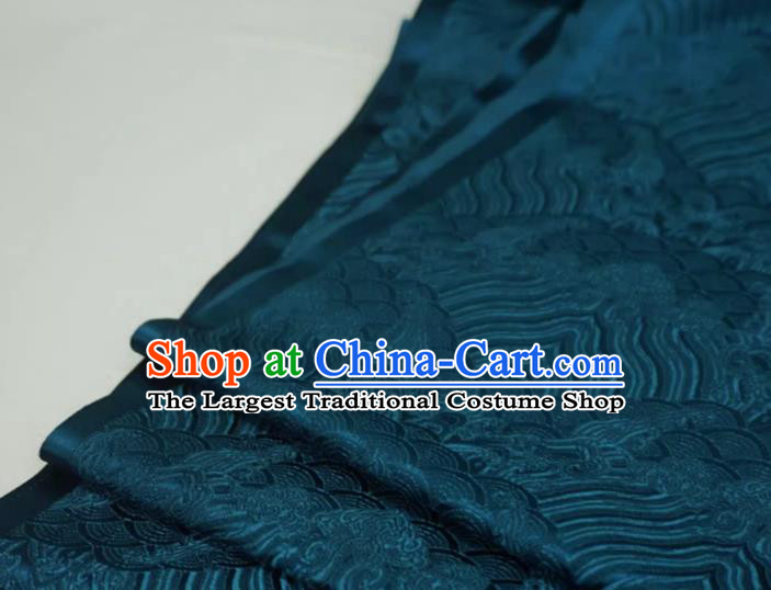Peacock Blue Chinese Traditional Design Brocade Fabric Ancient Hanfu Cloth Classical Waves Pattern Material