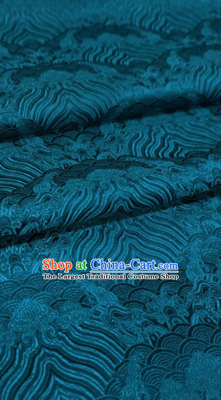 Peacock Blue Chinese Traditional Design Brocade Fabric Ancient Hanfu Cloth Classical Waves Pattern Material