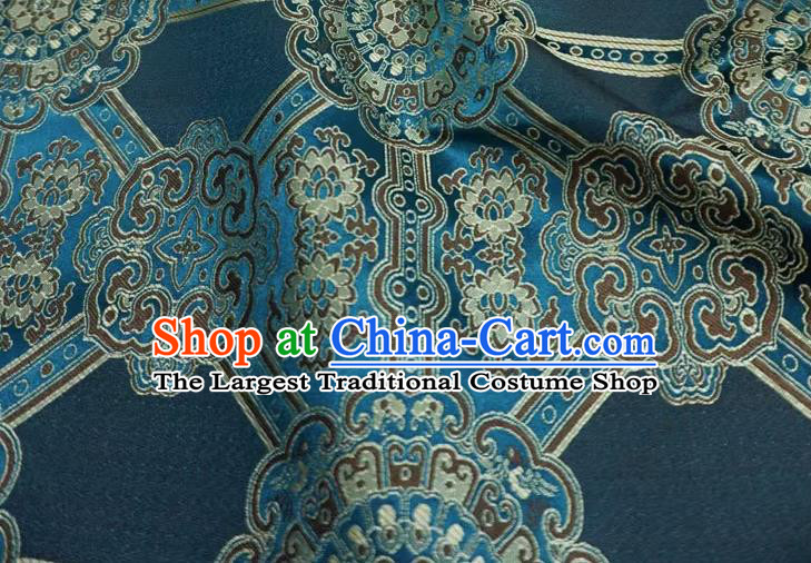 Peacock Blue Chinese Traditional Design Brocade Fabric Tibetan Dress Cloth Classical Rosette Pattern Material