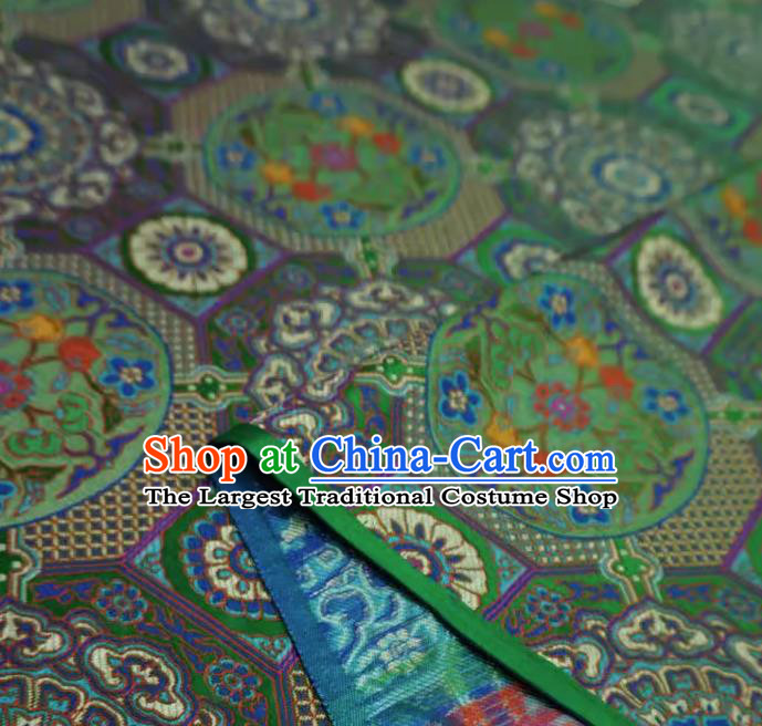 Green China Classical Rosette Plum Pattern Material Traditional Design Brocade Fabric Tibetan Costume Cloth