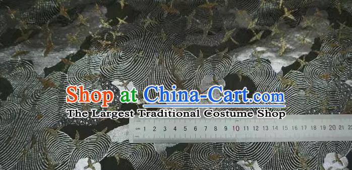 Black Japanese Costume Cloth Classical Birds Pattern Material Traditional Kimono Design Brocade Fabric