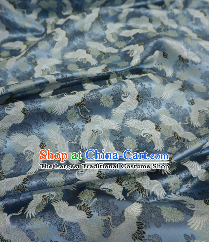Blue Traditional Kimono Design Brocade Fabric Japanese Costume Cloth Classical Cranes Pattern Material