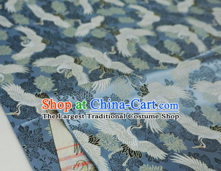 Blue Traditional Kimono Design Brocade Fabric Japanese Costume Cloth Classical Cranes Pattern Material