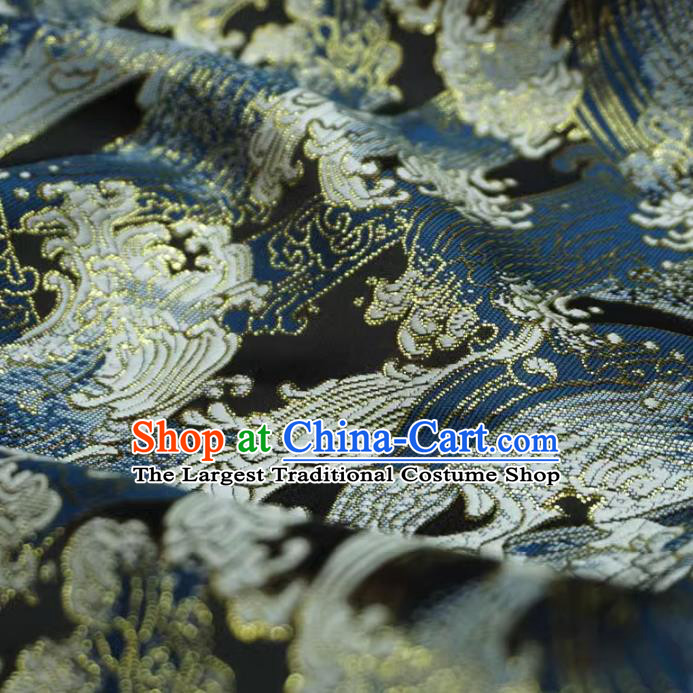 Black Classical Waves Pattern Material Japanese Traditional Design Brocade Fabric Kimono Nishijin Cloth