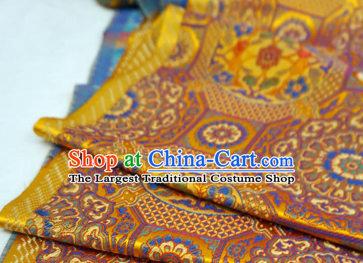 Golden China Tibetan Costume Cloth Classical Rosette Pattern Material Traditional Design Brocade Fabric