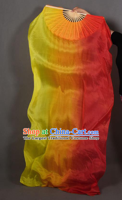 Handmade Pure Silk Long Ribbon Fan Top Classical Dance Gradient Yellow to Red Fan Belly Dance Fan