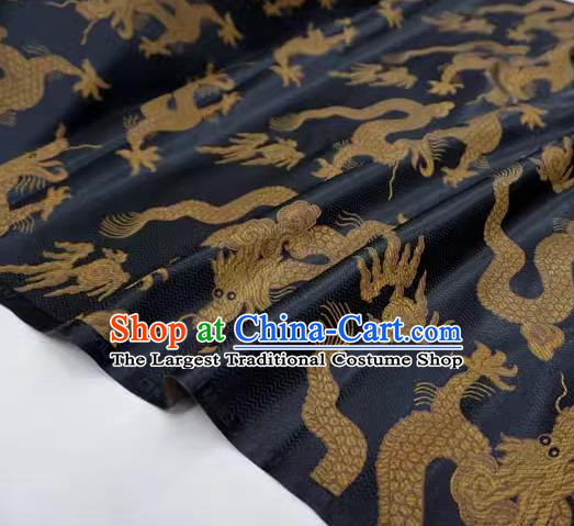 Black China Traditional Design Brocade Fabric Tang Suit Cloth Classical Giant Dragon Pattern Material