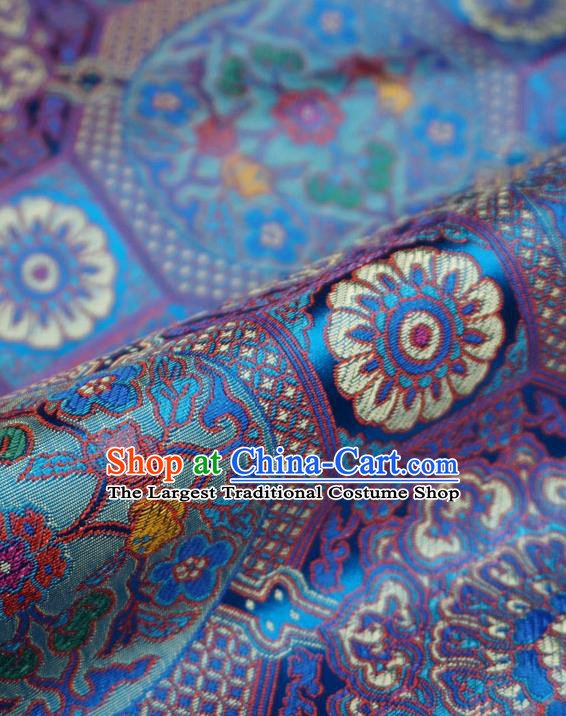 Blue Classical Rosette Pattern Material China Traditional Design Brocade Fabric Tibetan Costume Cloth