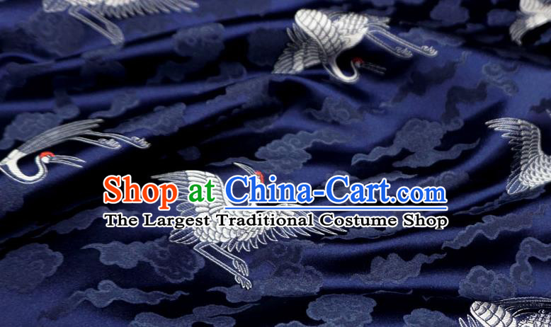 Dark Blue China Traditional Design Brocade Fabric Tang Suit Cloth Classical Cranes Pattern Material