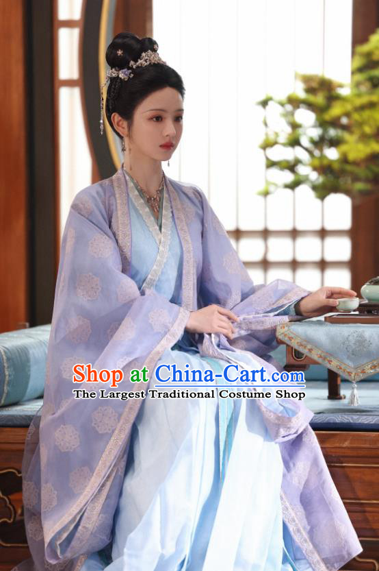 China Romantic Drama New Life Begins Princess Li Wei Blue Dresses Ancient Noble Mistress Costumes