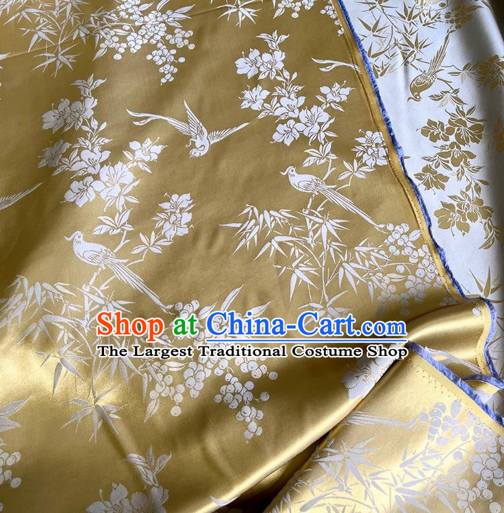 Golden China Cheongsam Cloth Mulberry Silk Material Jacquard Satin Fabric Classical Pattern Design Material