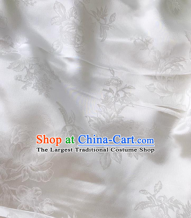 White China Classical Peony Pattern Material Cheongsam Cloth Traditional Design Mulberry Silk Jacquard Satin Fabric