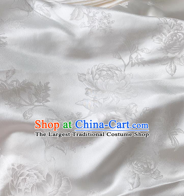 White China Classical Peony Pattern Material Cheongsam Cloth Traditional Design Mulberry Silk Jacquard Satin Fabric