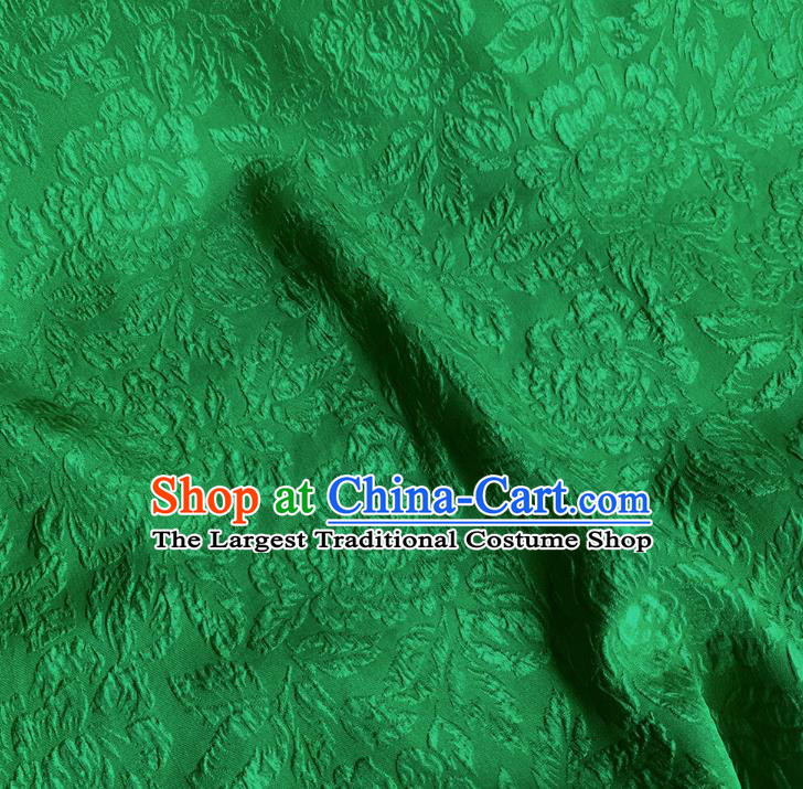 Green China Classical Peony Pattern Cheongsam Material Embossed Cloth Traditional Design Mulberry Silk Jacquard Crepe Fabric