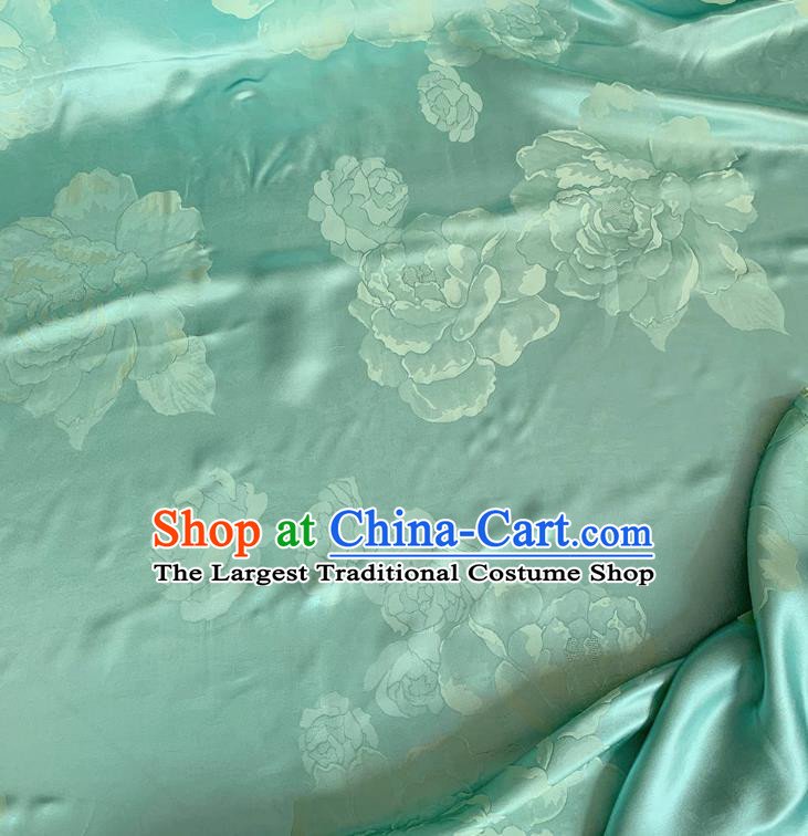 Light Green China Traditional Peony Design Cheongsam Cloth Mulberry Silk Material Jacquard Satin Fabric