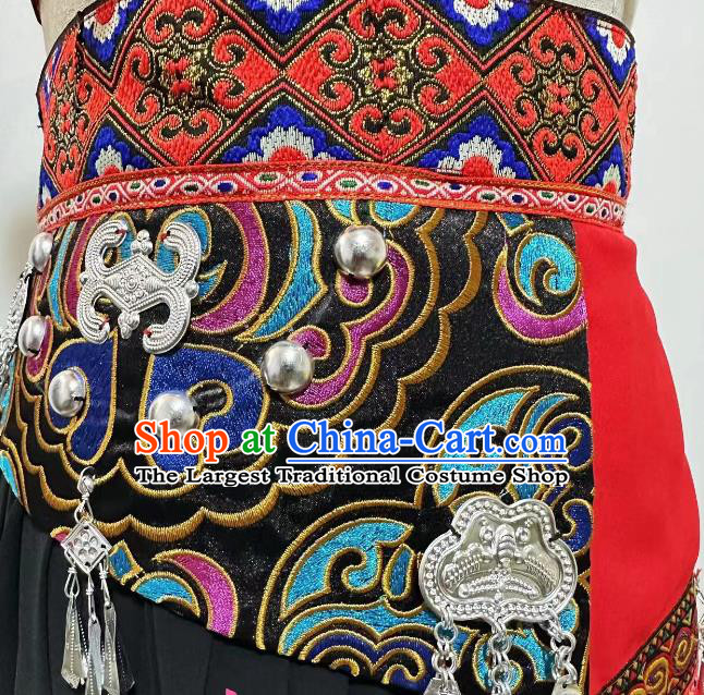 Professional Stage Performance Costume China Miao Nationality Red Outfit Ethnic Women Group Dancing Clothing