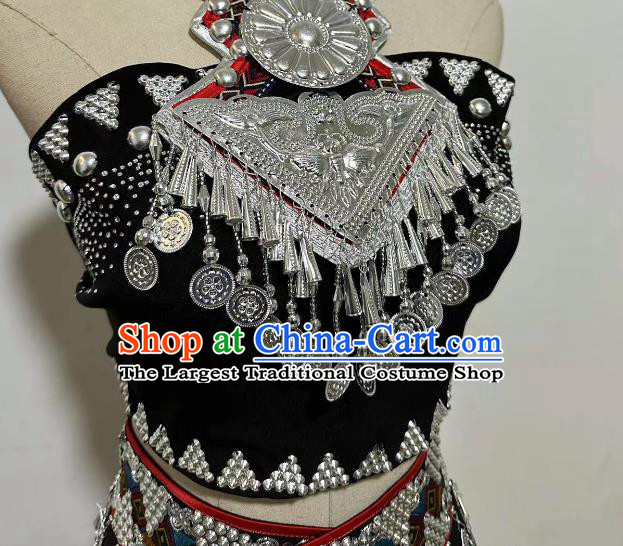 Professional Ethnic Woman Dancing Clothing China Stage Performance Costume Wa Nationality Dance Black Outfit
