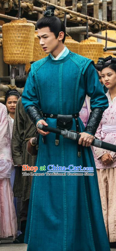 China Romantic Drama Destined Chang Feng Du Gu Jiu Si Blue Robes Song Dynasty Young Warrior Garment Costumes