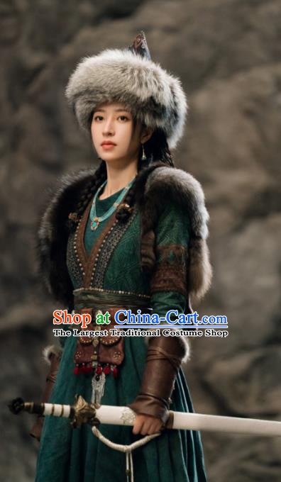 China Ancient Female Warrior Garment Costumes Mystery Drama Young Blood Zhao Jian Clothing and Headdress