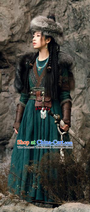 China Ancient Female Warrior Garment Costumes Mystery Drama Young Blood Zhao Jian Clothing and Headdress