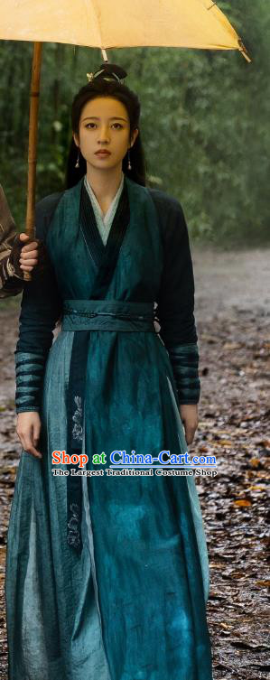 China Ancient Song Dynasty Heroine Garment Costumes Mystery TV Series Young Blood Swordswoman Zhao Jian Green Clothing