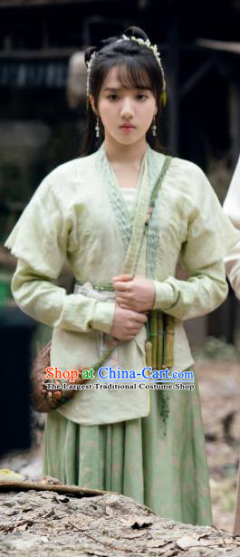 Mystery TV Series Young Blood Swordswoman Pei Jing Green Clothing China Ancient Song Dynasty Young Lady Garment Costumes