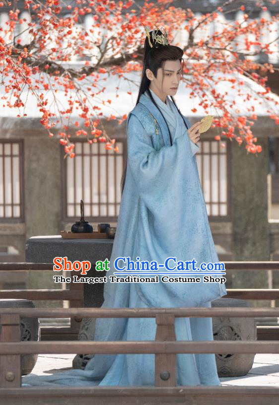 China Ancient Young Childe Blue Garment Costumes Fantastic TV Series Till The End of The Moon Tantai Jin Clothing