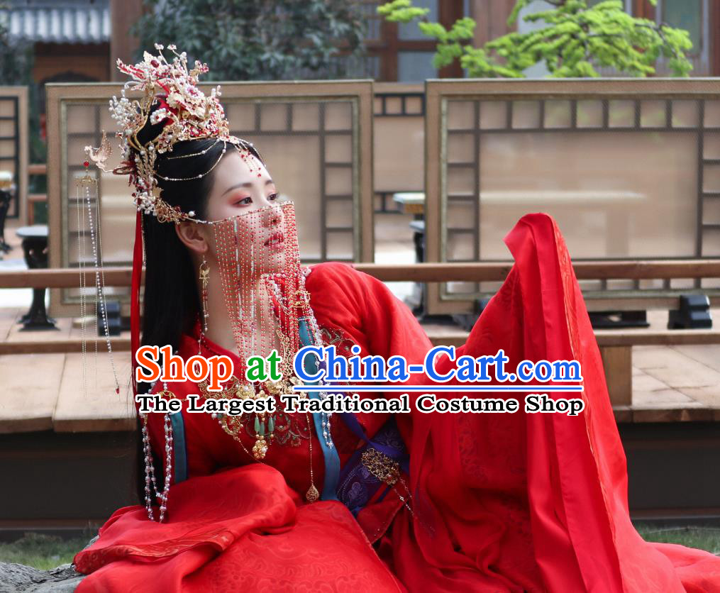 China Ancient Fairy Red Garment Costumes Xianxia Drama Till The End of The Moon Goddess Ye Bingchang Red Dresses