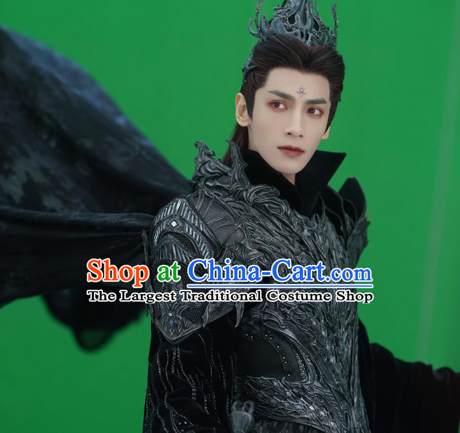 China Ancient General Garment Costumes Xianxia Drama Till The End of The Moon Demon Lord Tantai Jin Black Armor Set