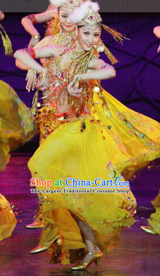 China Taoli Cup Dance Competition Yellow Dress Women Group Stage Performance Costume Folk Dance Clothing
