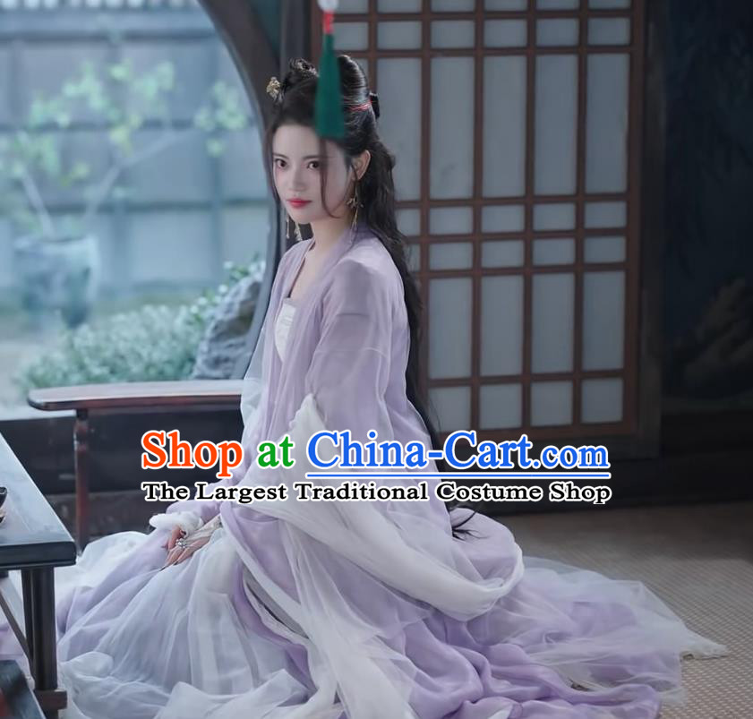 Till The End of The Moon China Ancient Princess Costumes Xianxia Drama Nine Tails Fox Fairy Pian Ran Lilac Dress Clothing