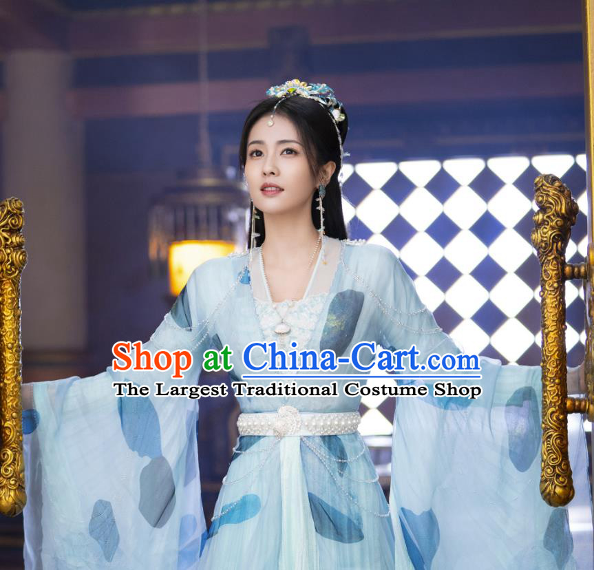 TV Series Till The End of The Moon Ye Xi Wu Costumes China Xianxia Drama Ancient Fairy Princess Blue Dresses