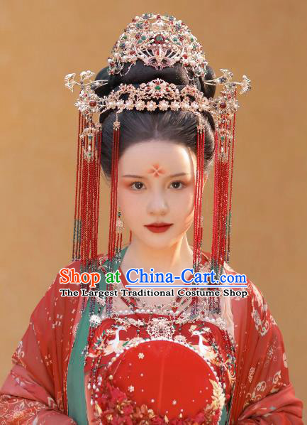 China Hanfu Wedding Headdress Ancient Empress Hair Jewelries Handmade Tang Dynasty Phoenix Coronet Complete Set