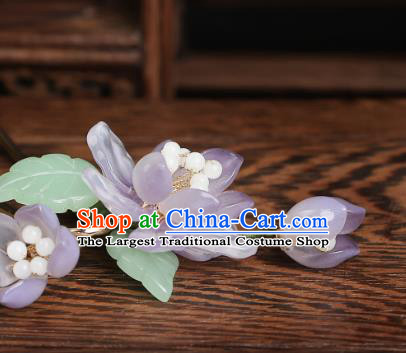 China Hanfu Grass Hair Stick Ancient Princess Hair Jewelry Handmade Song Dynasty Lilac Lotus Hairpin
