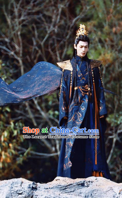 Till The End of The Moon Demon Lord Tantai Jin Replica Clothing China Xianxia TV Series Ancient Swordsman Dark Blue Costumes