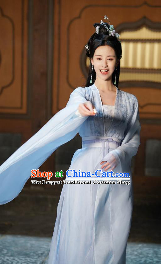China Ancient Goddess Blue Dress Costumes Xianxia TV Series Till The End of The Moon Princess Ye Bingchang Replica Clothing