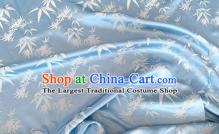 Blue China Traditional Bamboo Leaf Design Silk Cloth Classical Jacquard Mulberry Silk Fabric Cheongsam Brocade Material